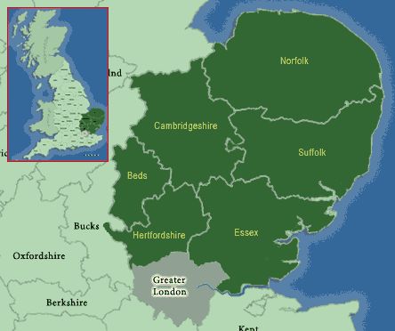 Areas We Cover Map of Cambridgshire, Hertfordshire and London and the UK
