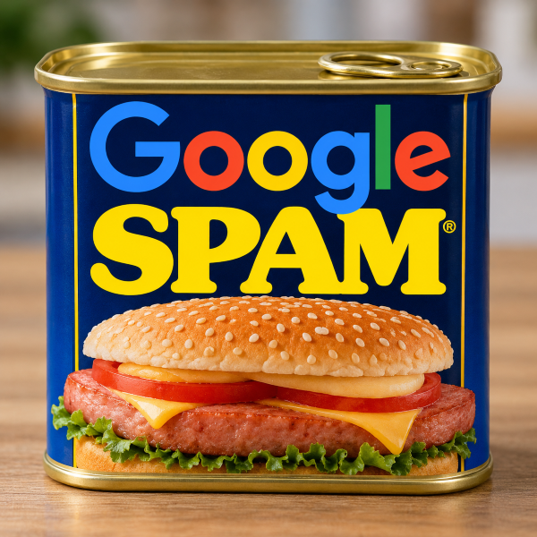 Google logo on a tin of Spam representing Google spam updates